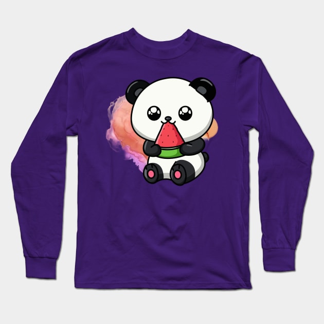 Cute Panda Eat Watermelon - Adorable Panda - Kawaii Panda Long Sleeve T-Shirt by Suga Collection